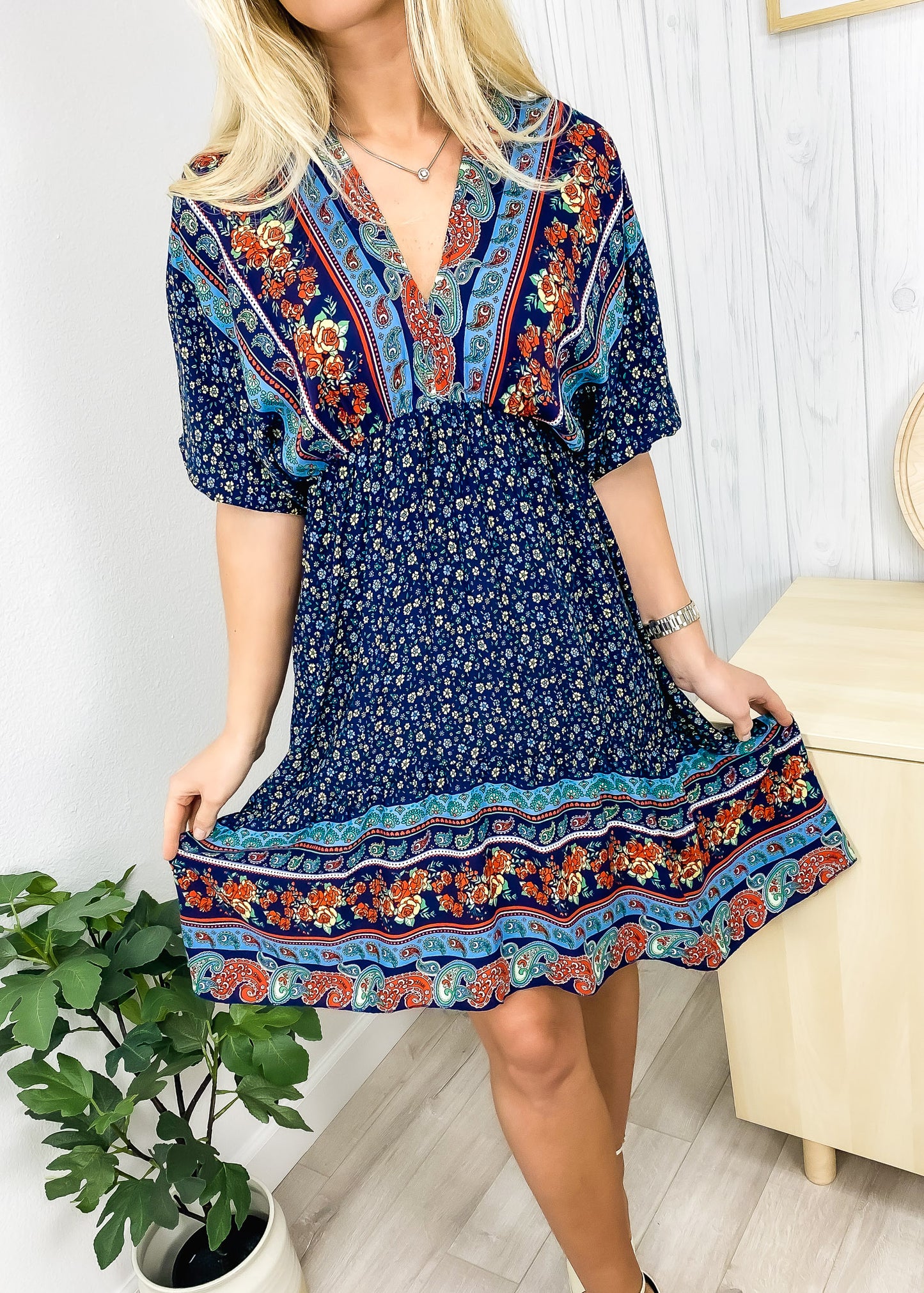 Mixed Print Asymmetrical Hem Dress