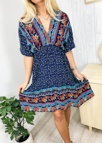 Mixed Print Asymmetrical Hem Dress