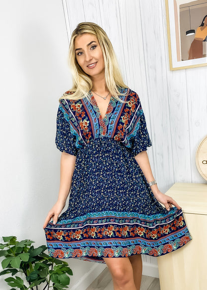 Mixed Print Asymmetrical Hem Dress