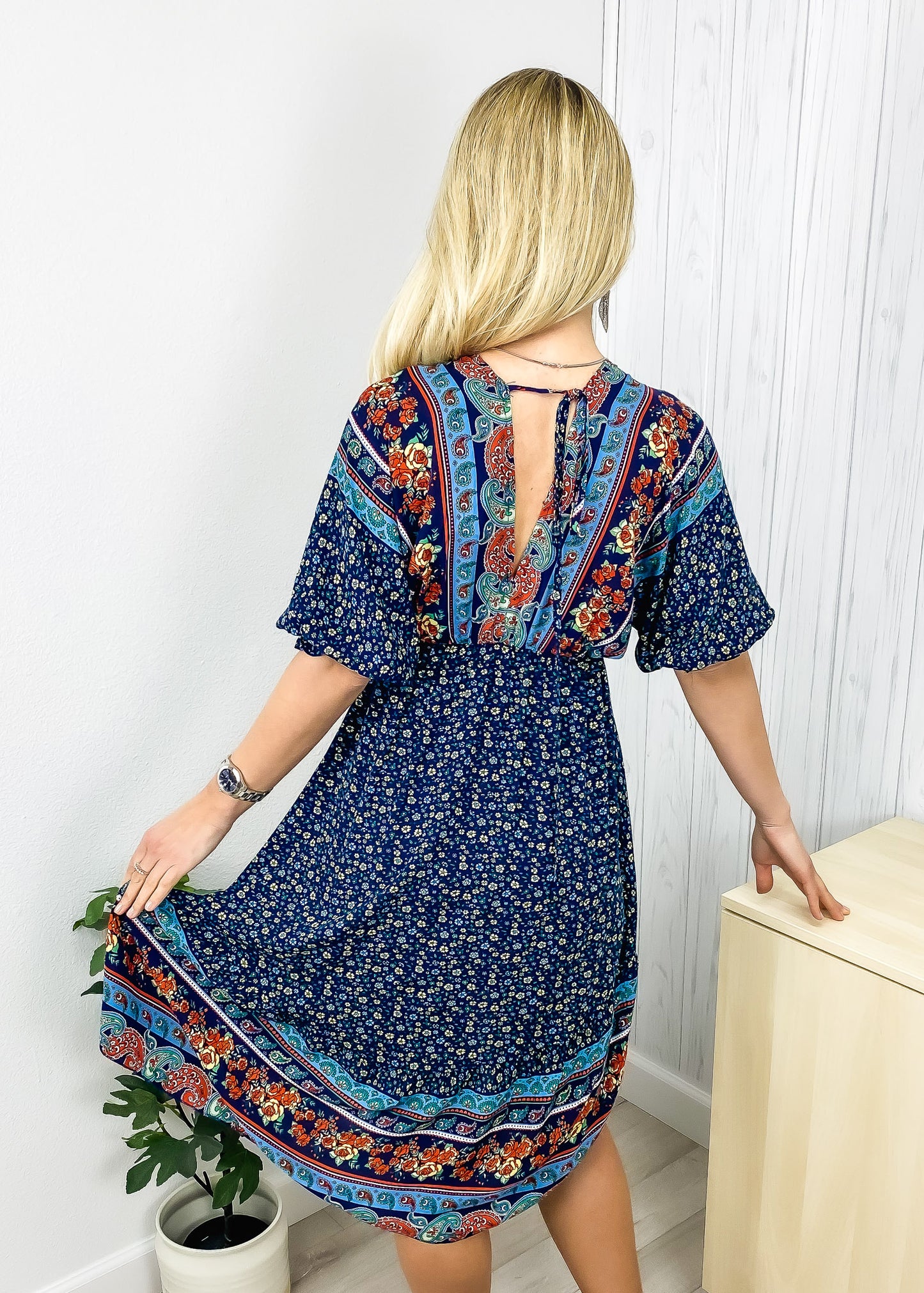 Mixed Print Asymmetrical Hem Dress