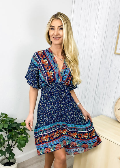 Mixed Print Asymmetrical Hem Dress