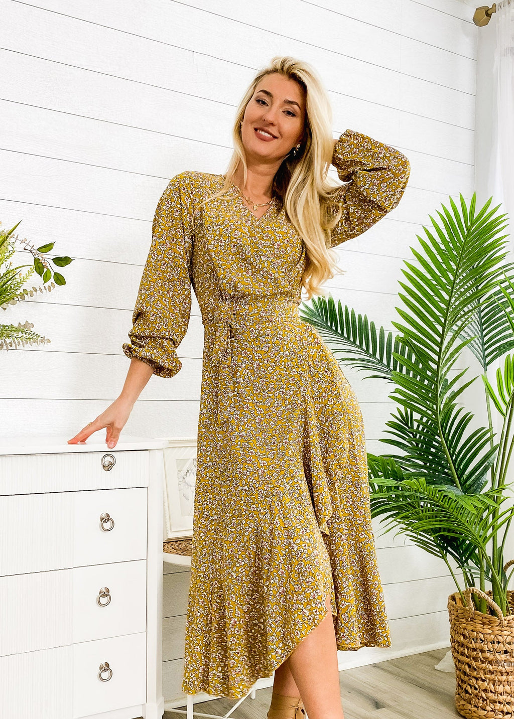 Floral Print Wrap Midi Dress