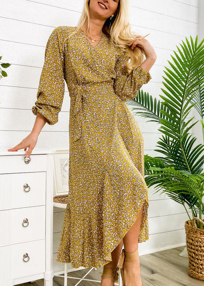 Vestido midi cruzado con estampado floral 
