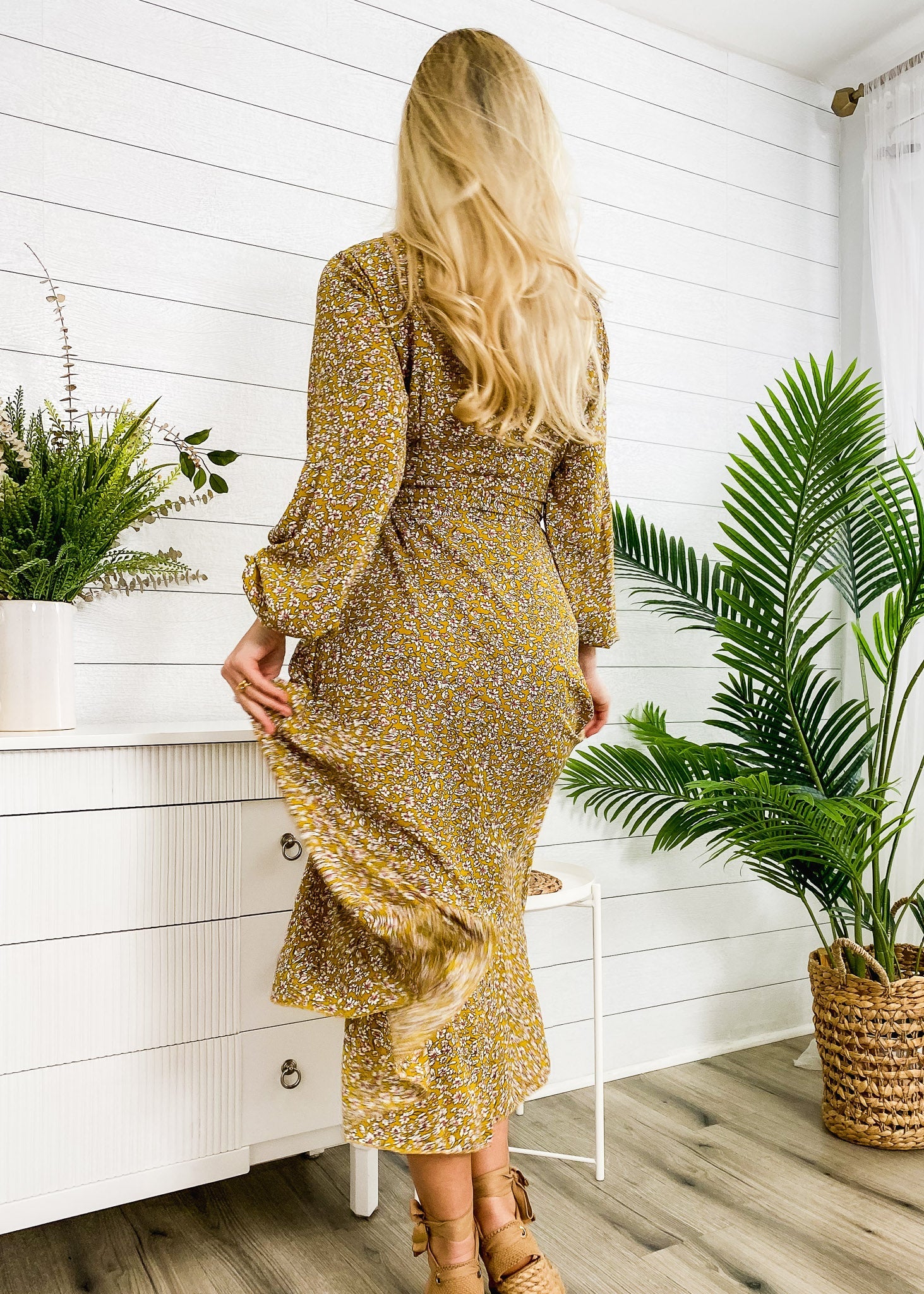 Floral Print Wrap Midi Dress