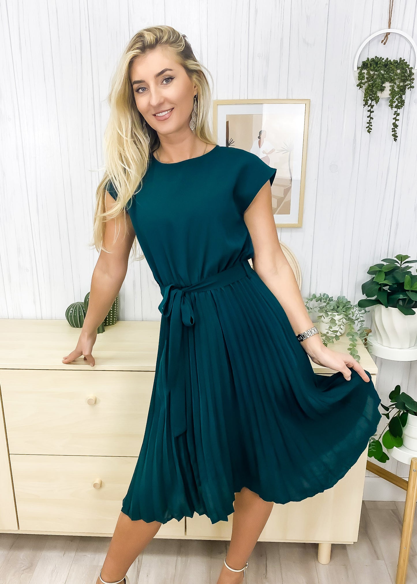 Pleated Detailed Belted Dress