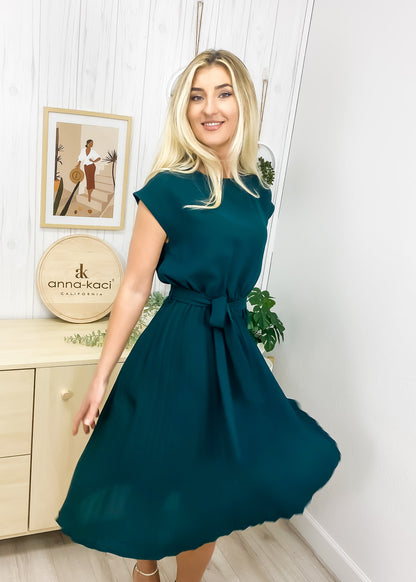 Pleated Detailed Belted Dress