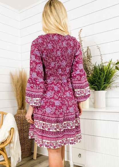 V Neck Bohemian Print Dress