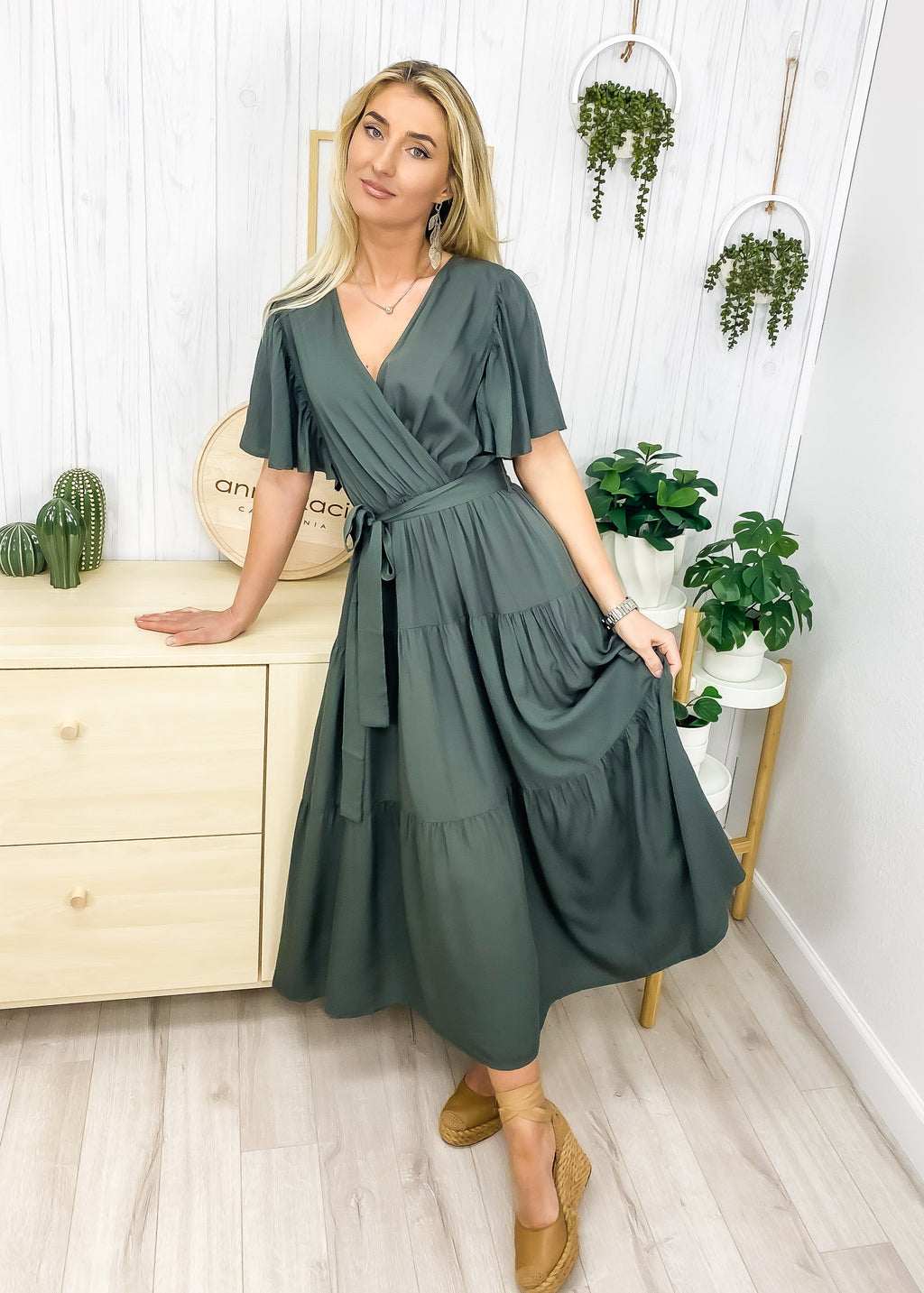 Ruffle Gathered Detail Cross Front Dress