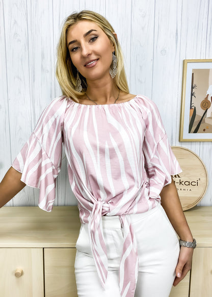 Trumpet Sleeve Tie-Front Blouse