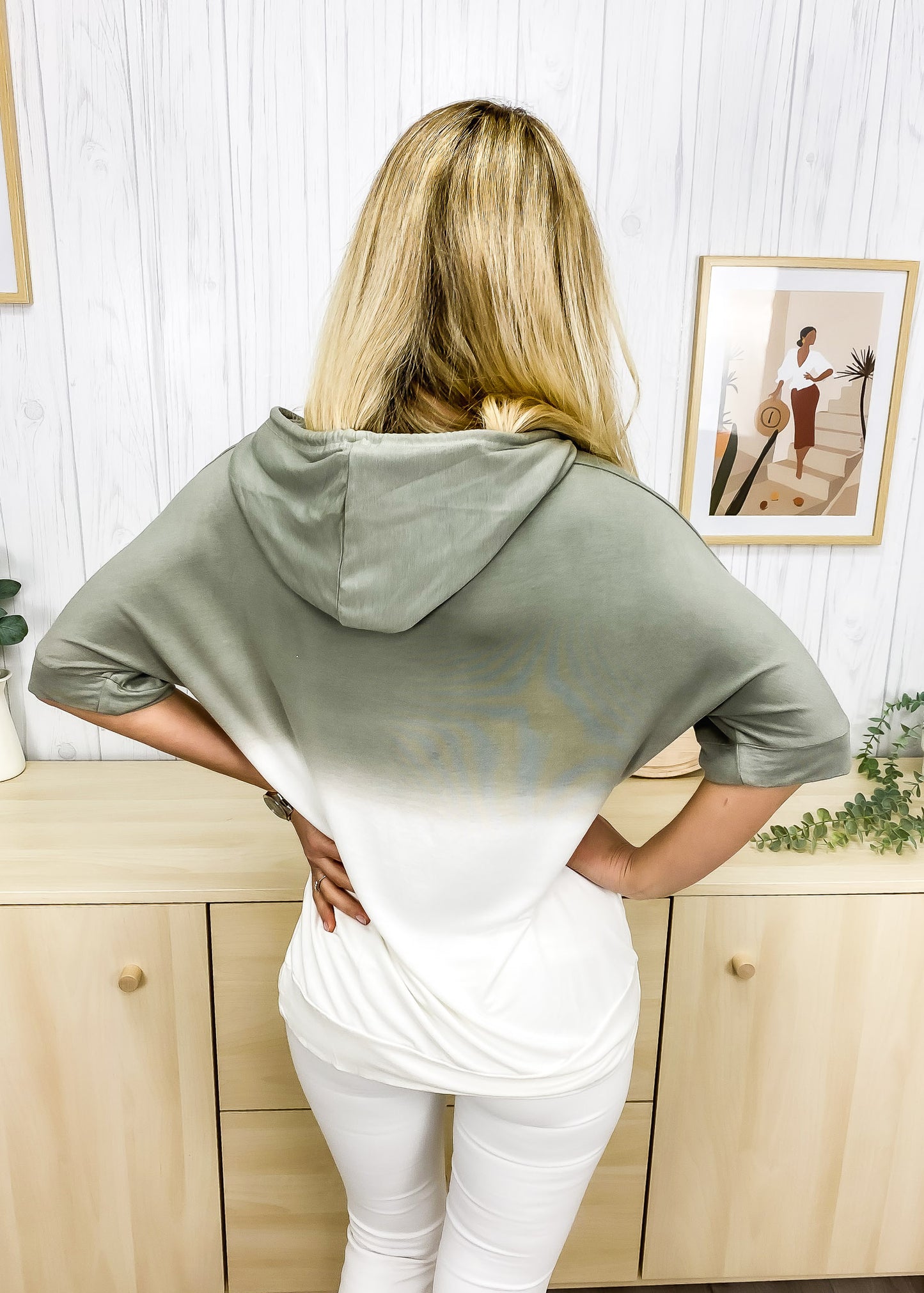 Sudadera con capucha de manga corta con efecto tie-dye ombré