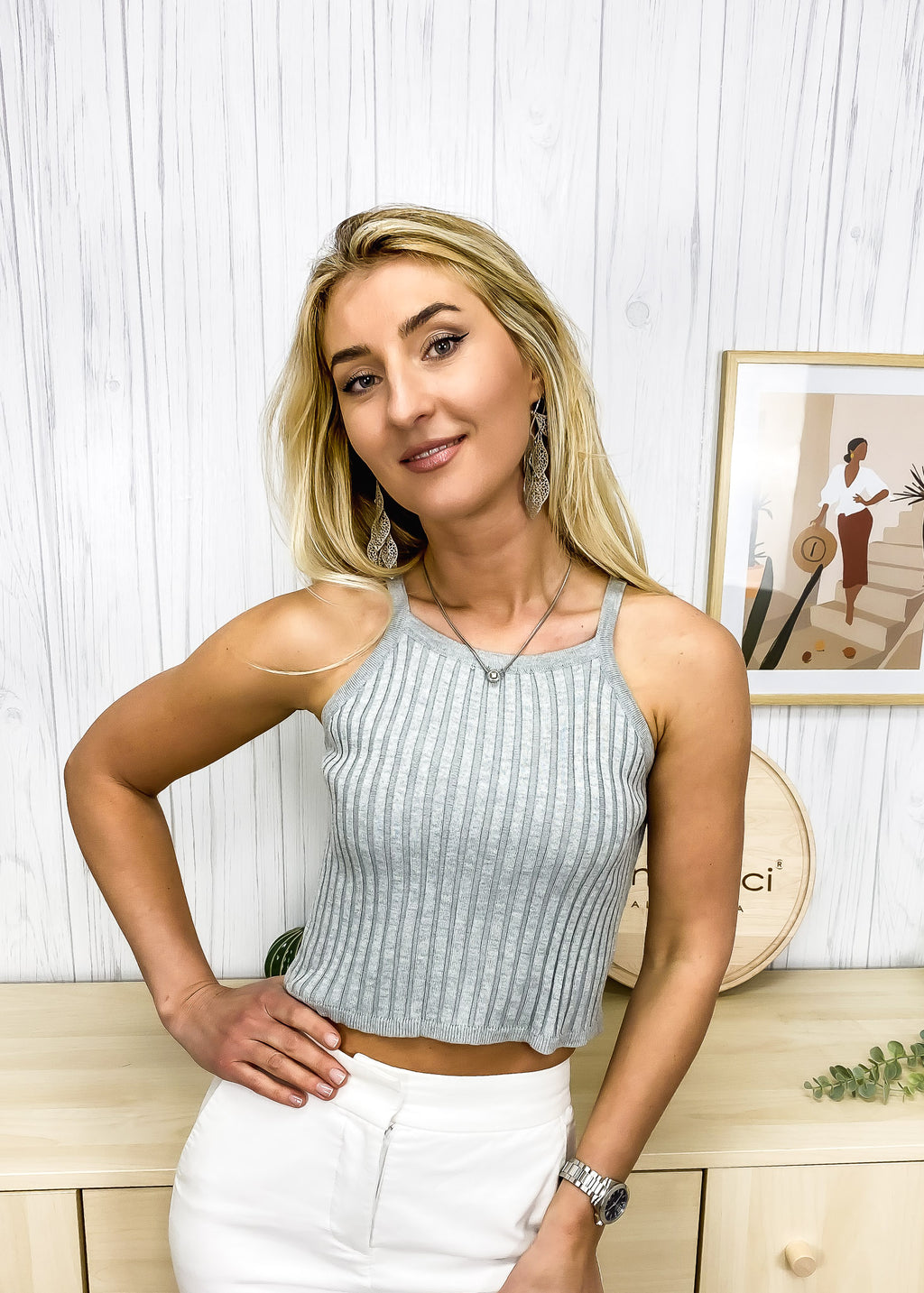 Top halter de punto acanalado