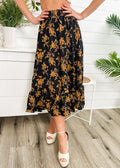 Gartered Floral Print Midi Skirt