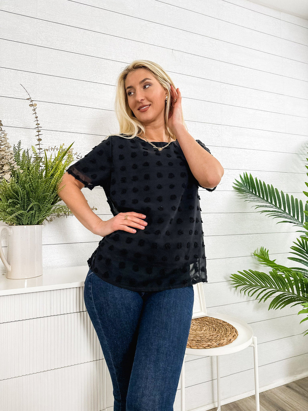 Blusa de lunares con pinzas fácil de usar para todos los días