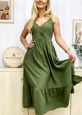 Vestido de cuello cruzado en color liso 