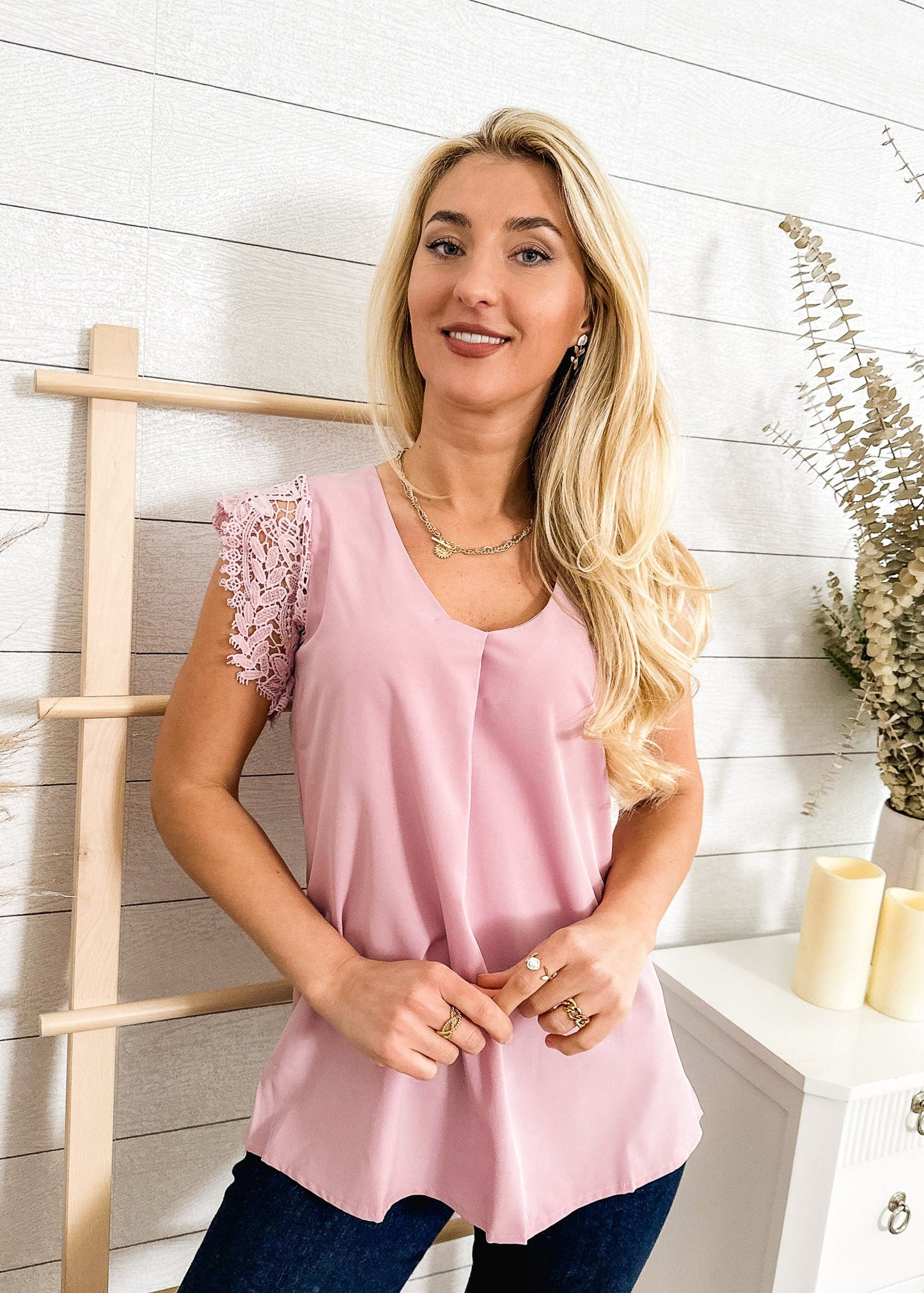 Lace Pleated Tank Blouse