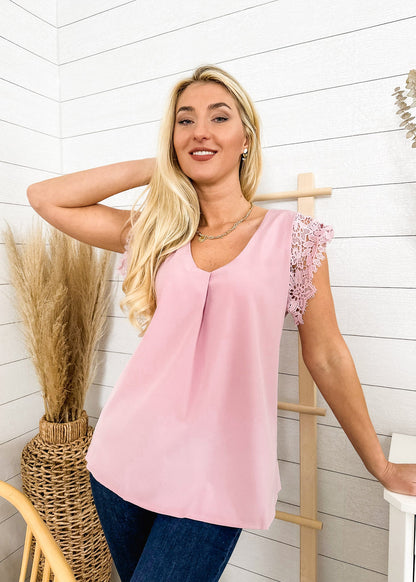 Lace Pleated Tank Blouse