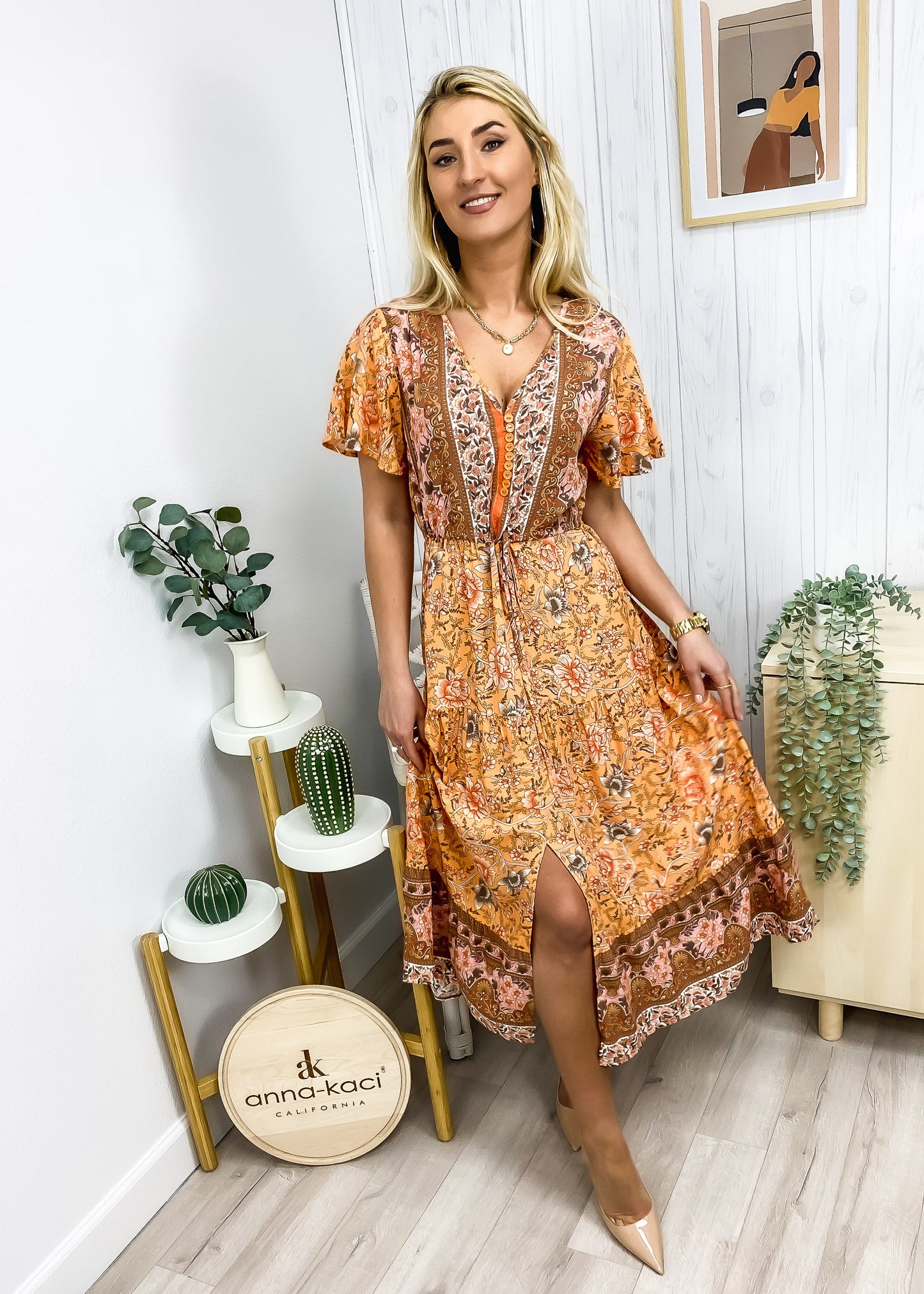 Vestido con lazo en la cintura y estampado de cachemira 