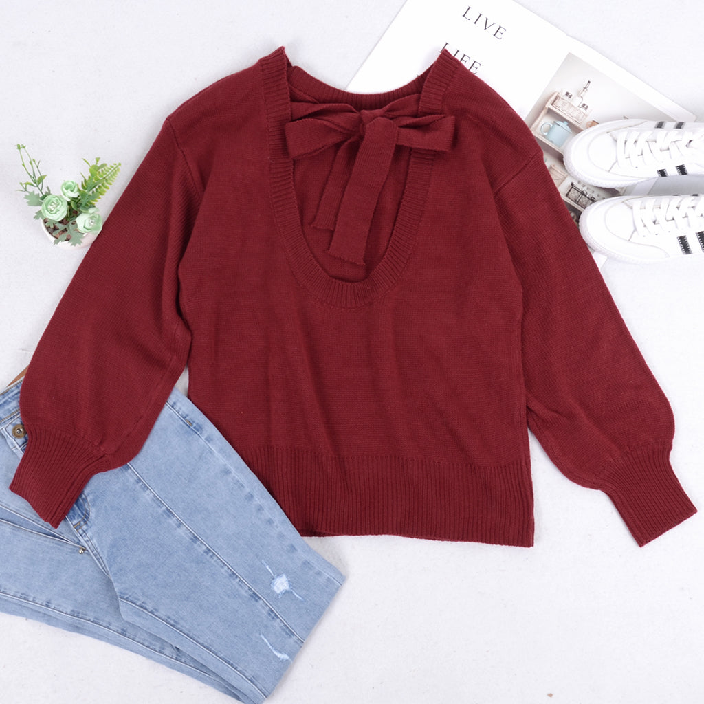 Love Tie Puffed Sleeve Sweater