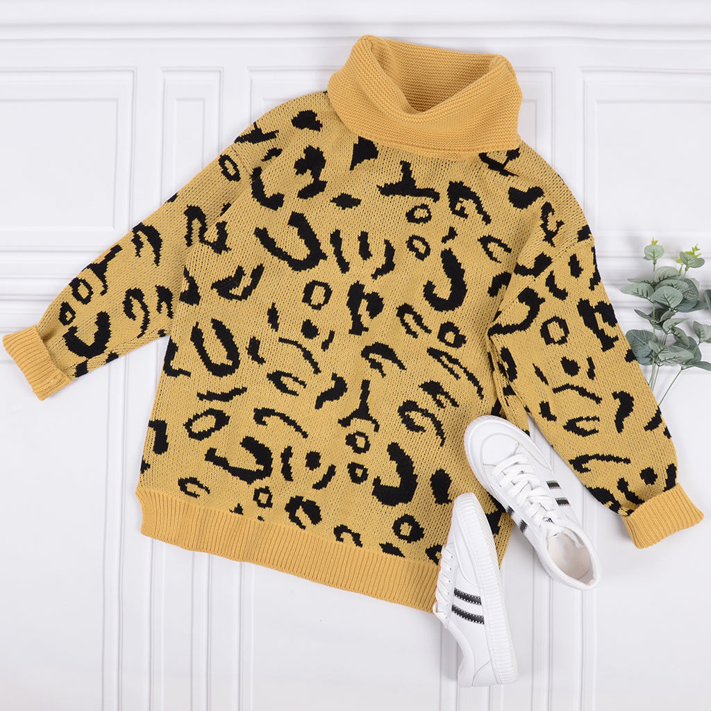 High Neck Leopard Print Sweater