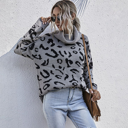High Neck Leopard Print Sweater