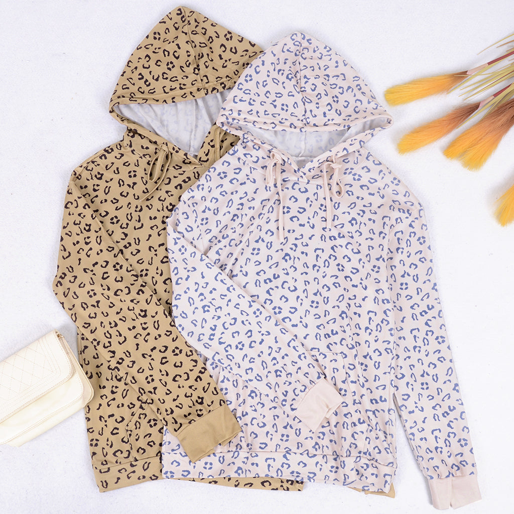 Sudadera con capucha y bolsillo de canguro con estampado de leopardo 