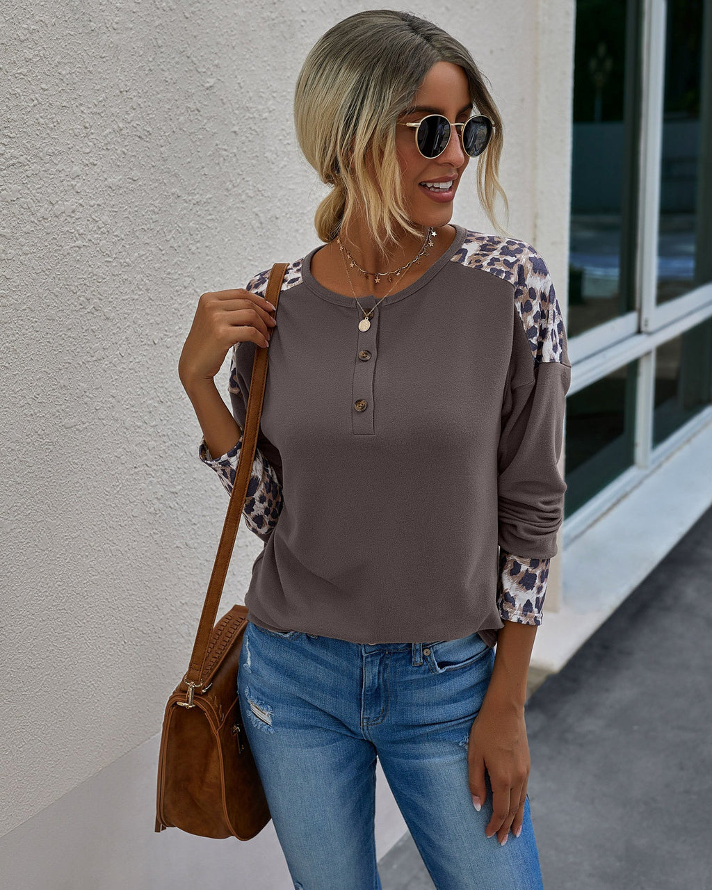 Contrast Leopard Print Detail Top