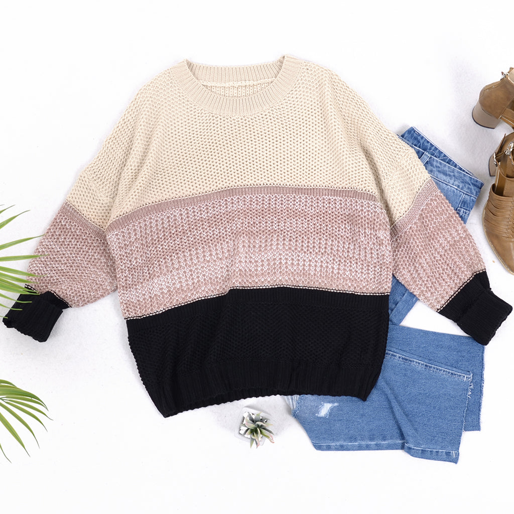 Color Block Textured Knit Sweater