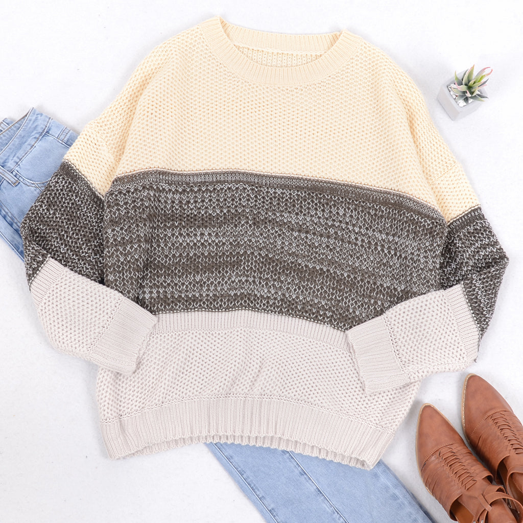Color Block Textured Knit Sweater
