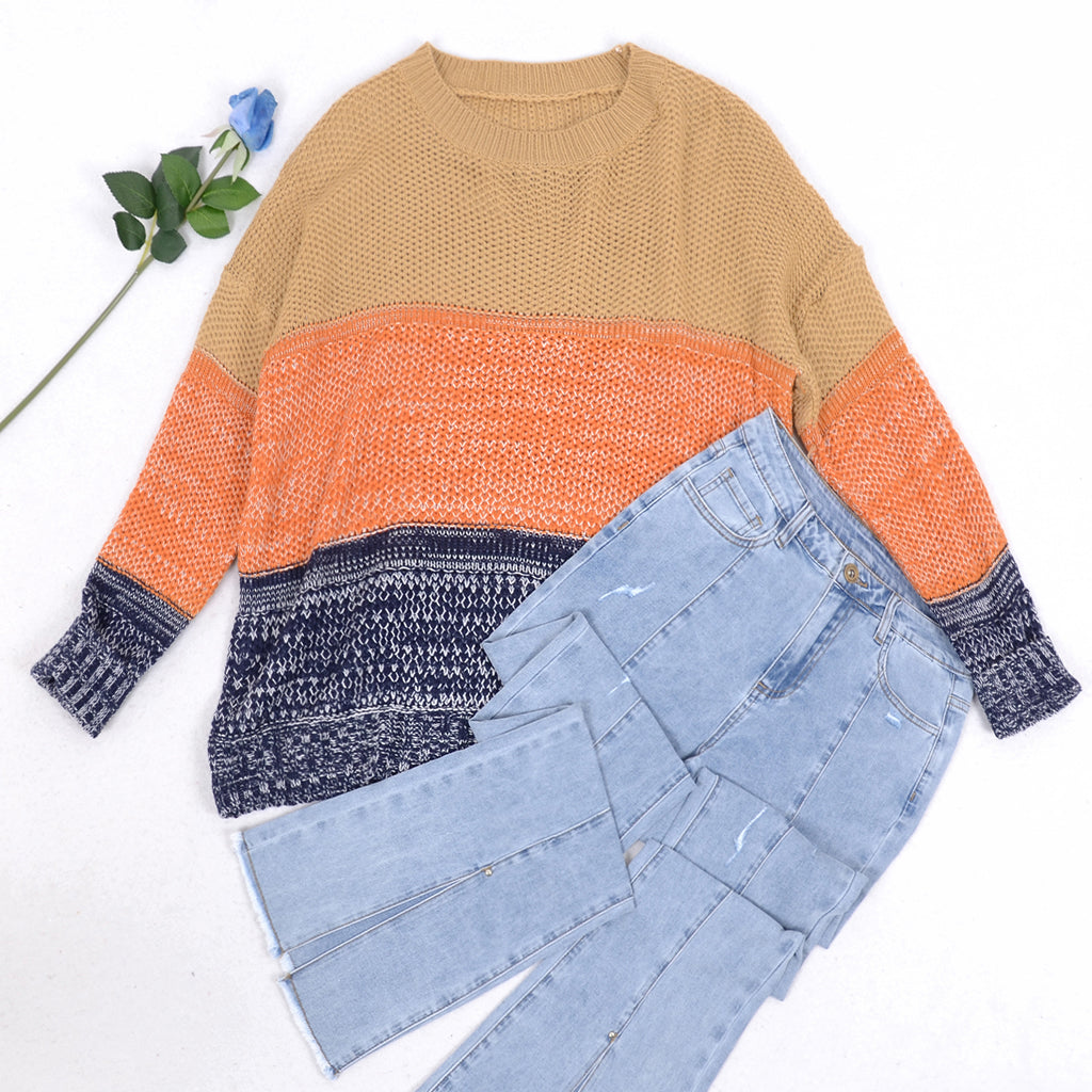 Color Block Textured Knit Sweater