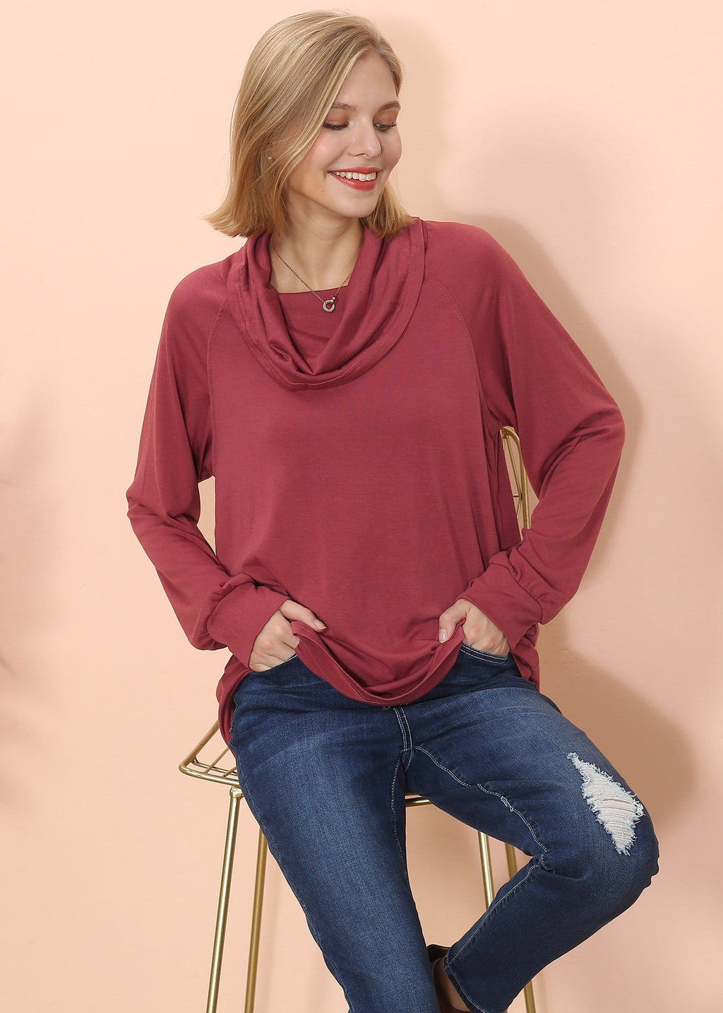 Jersey de manga larga con cuello vuelto