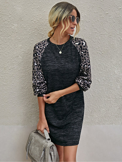 Leopard Sleeve Cozy Tunic Dress