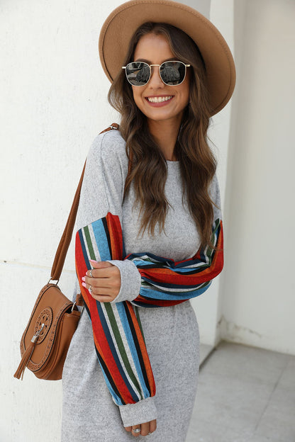 Vestido túnica con mangas primaverales y rayas