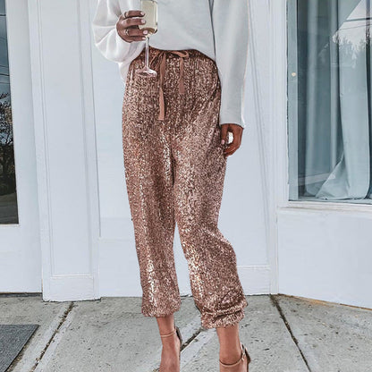 Pantalones deportivos con cordón y lentejuelas 