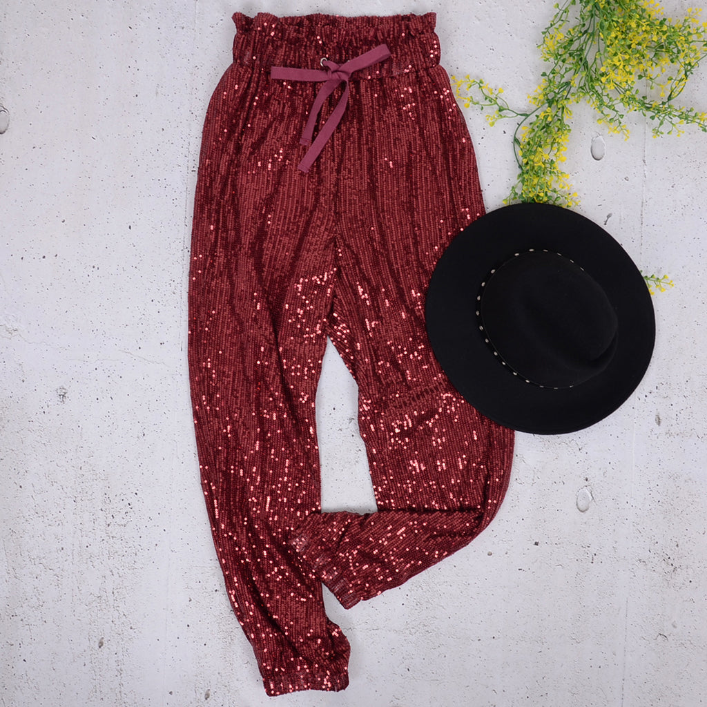 Pantalones deportivos con cordón y lentejuelas 