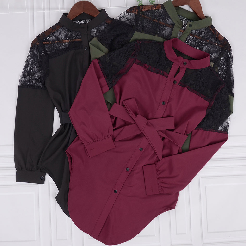 Mandarin Collar Button Down Blouse
