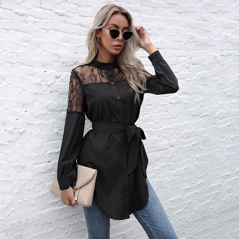 Mandarin Collar Button Down Blouse