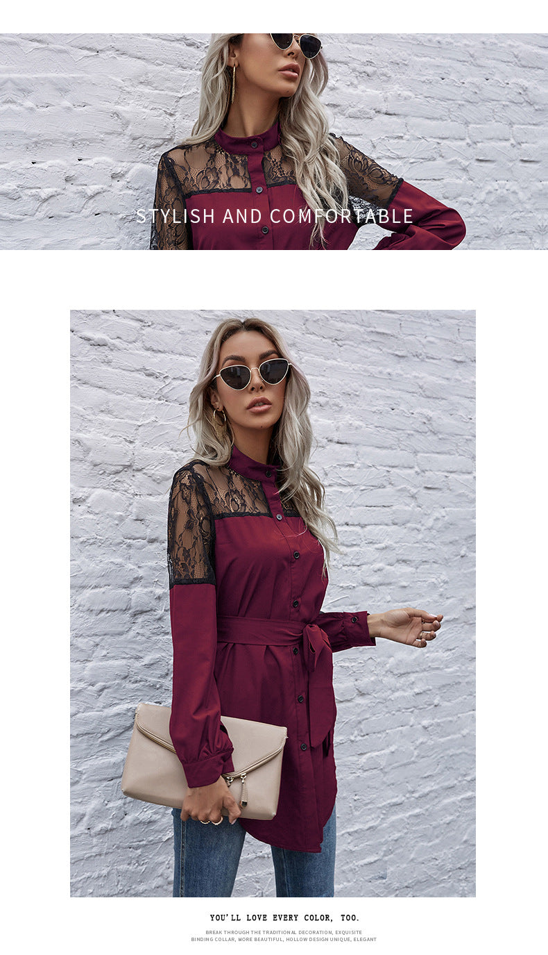 Mandarin Collar Button Down Blouse