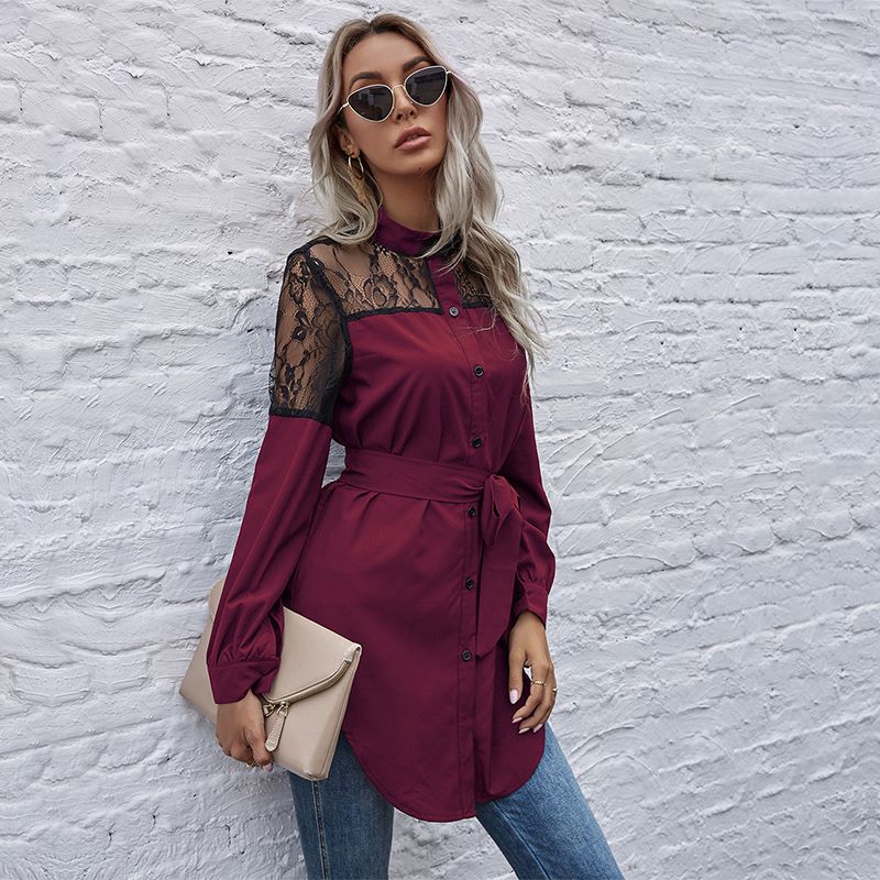 Mandarin Collar Button Down Blouse