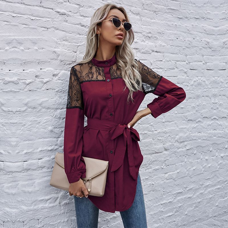 Mandarin Collar Button Down Blouse
