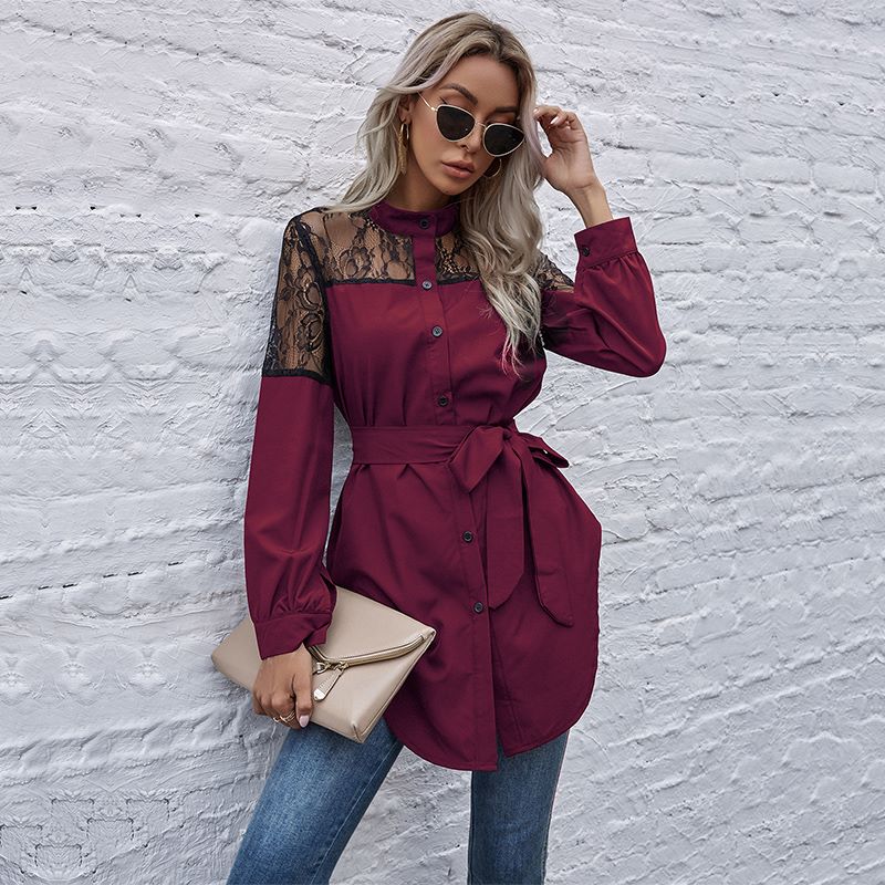 Mandarin Collar Button Down Blouse