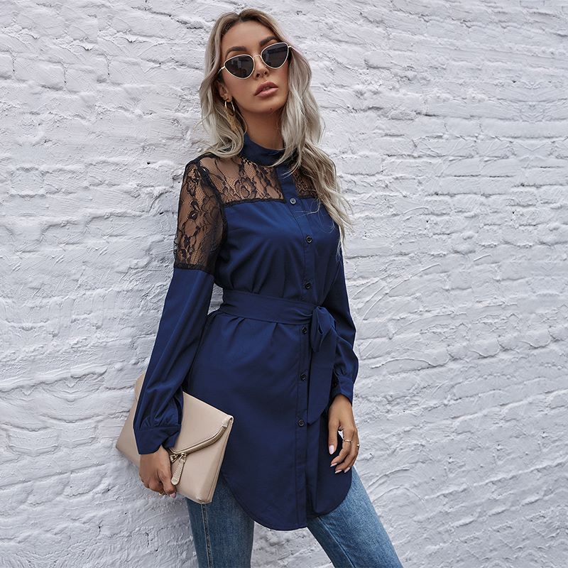 Mandarin Collar Button Down Blouse