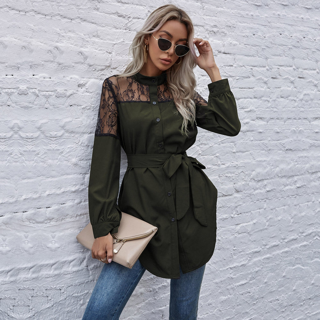 Mandarin Collar Button Down Blouse