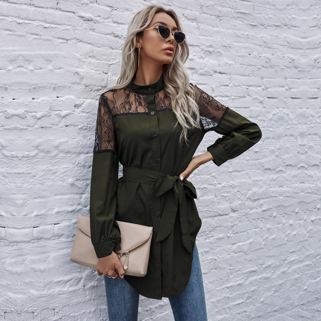 Mandarin Collar Button Down Blouse