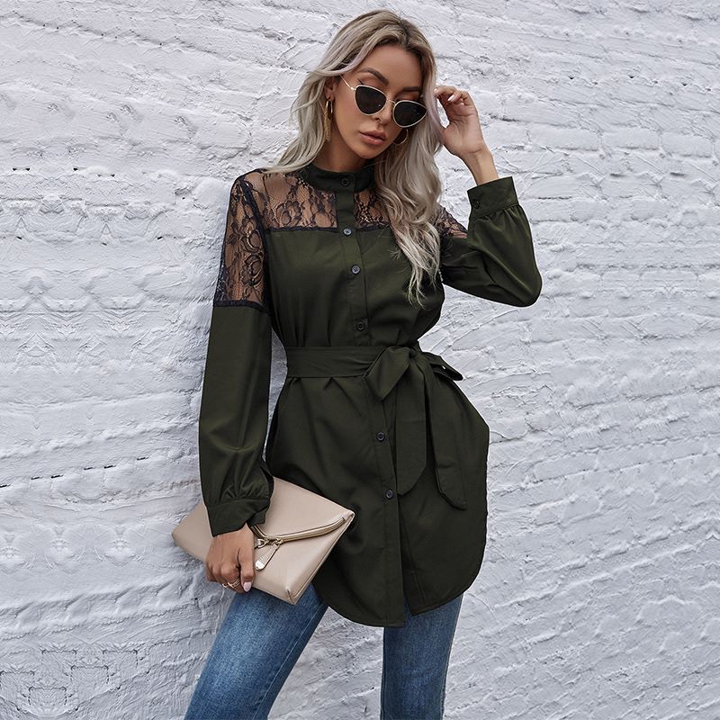 Mandarin Collar Button Down Blouse