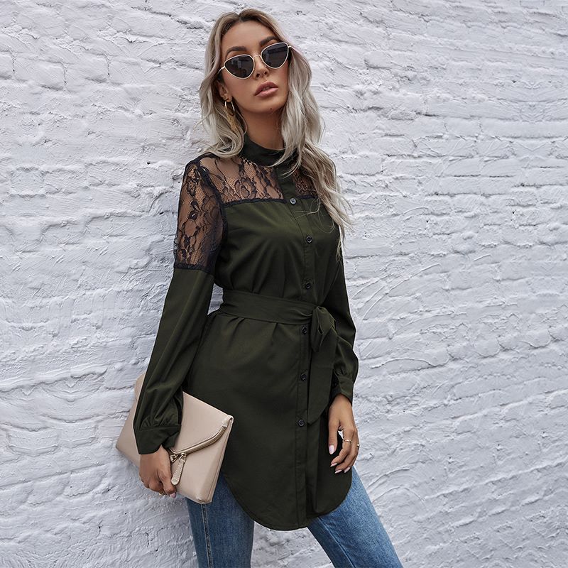 Mandarin Collar Button Down Blouse