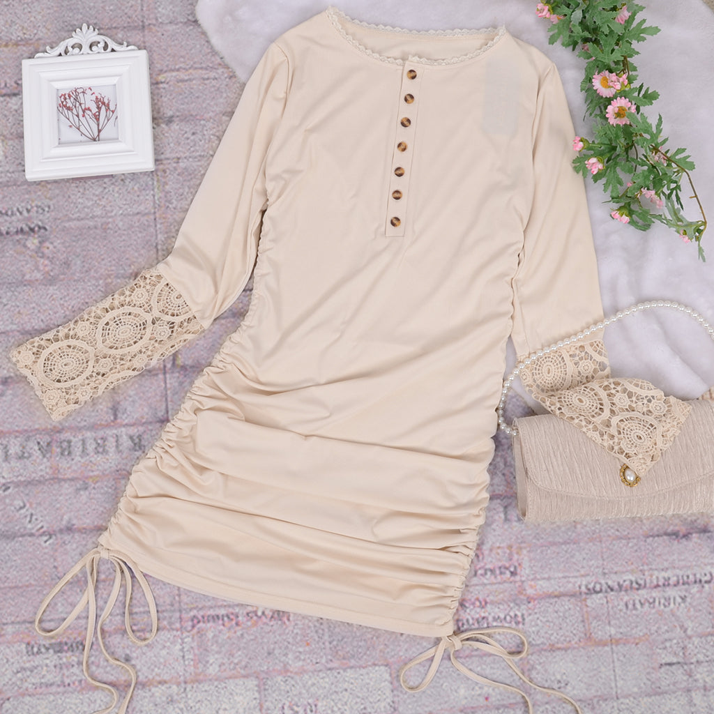 Contrast Button Ruched Bodycon Dress