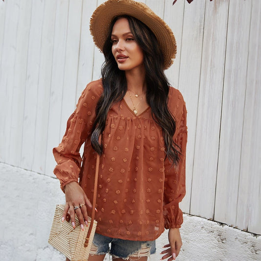Clip-Dot Gathered Blouse