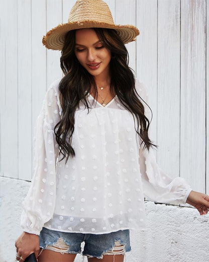 Clip-Dot Gathered Blouse
