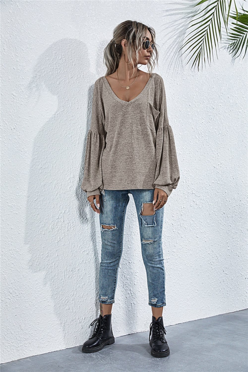 Heather Off-Shoulder Pocket Tunic