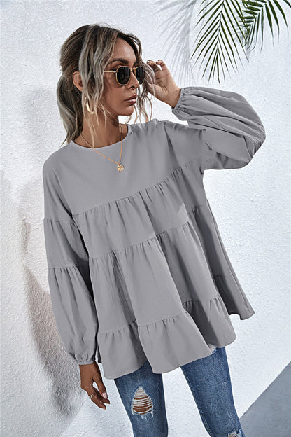 Blusa de manga larga con volantes fruncidos 